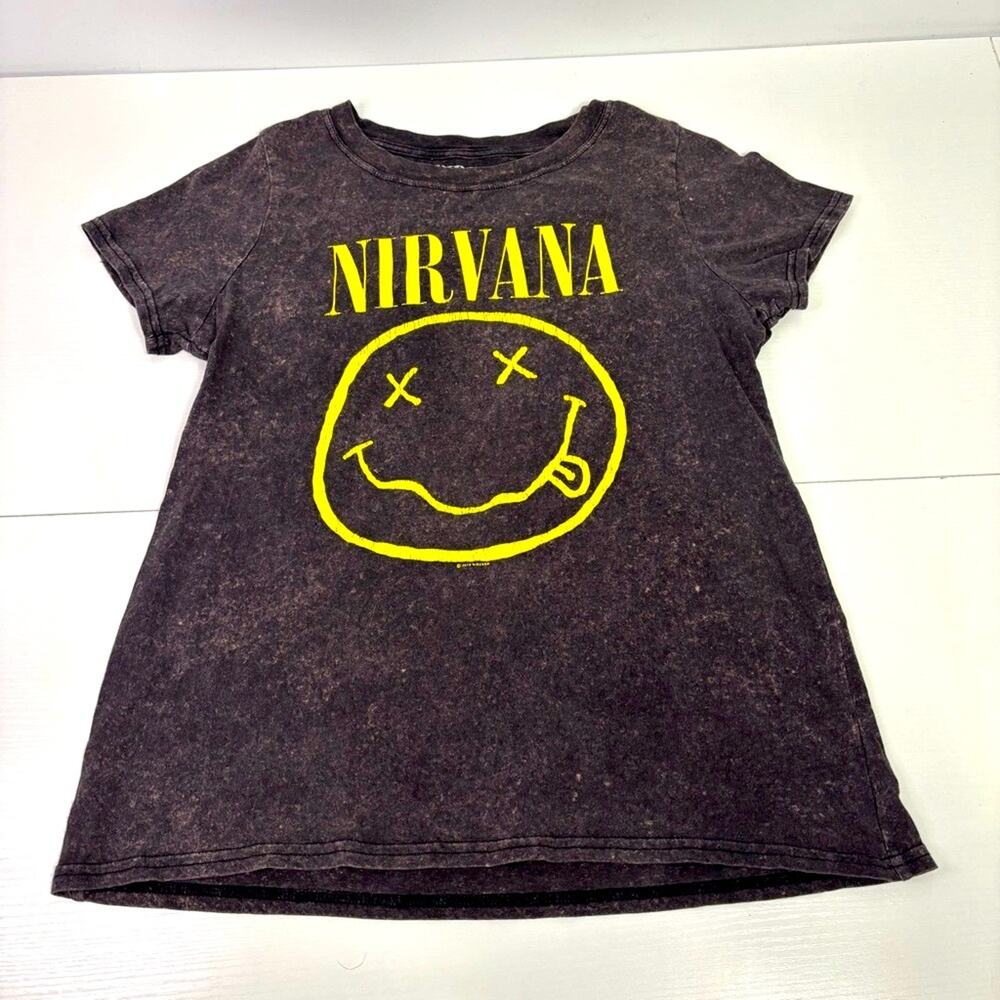 NIRVANA Charcoal Tee with Yellow Smiley Size Small WW0942